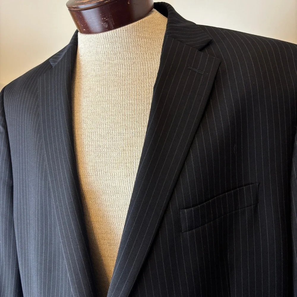 Ralph Lauren Pinstripe Suit Set Wool 2-Button Blazer 48‎ L Pants 36x32.5 MINT